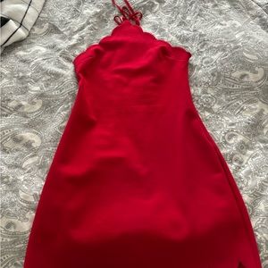 Red short dress with scallop detail